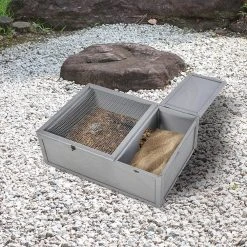 PawHut 37" Wooden Tortoise House Turtle Terrarium/ Small Reptile Enclosure With Two Room Design Grey -PetPals Group shop 6288735 ALT2