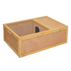 PawHut 37" Wooden Tortoise House Turtle Terrarium/ Small Reptile Enclosure With Two Room Design Grey