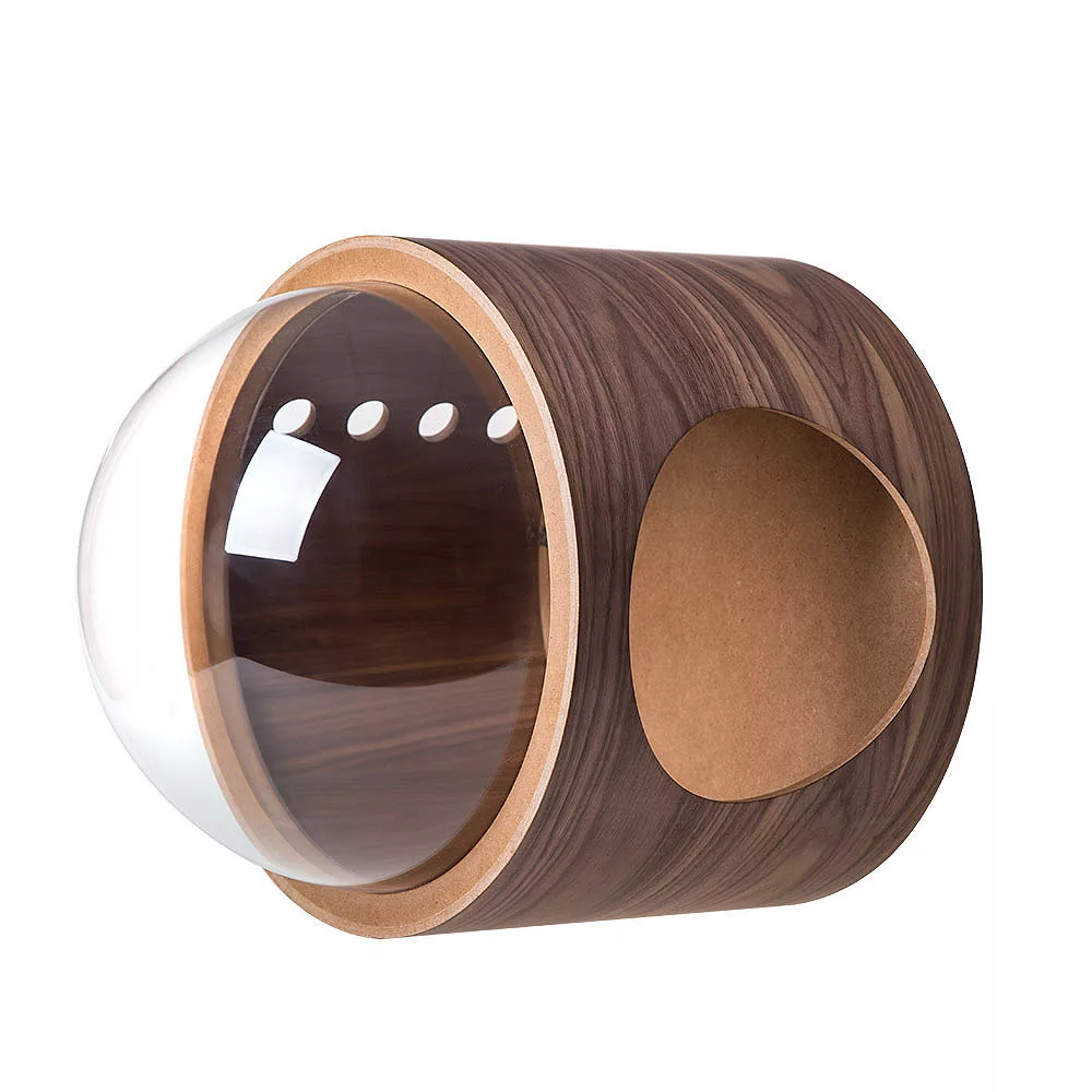 MyZoo Spaceship Gamma Wall Mounted Cat Bed Open On The Left - Walnut 5 MyZoo Spaceship Gamma Wall Mounted Cat Bed Open On The Left - Walnut - Image 3