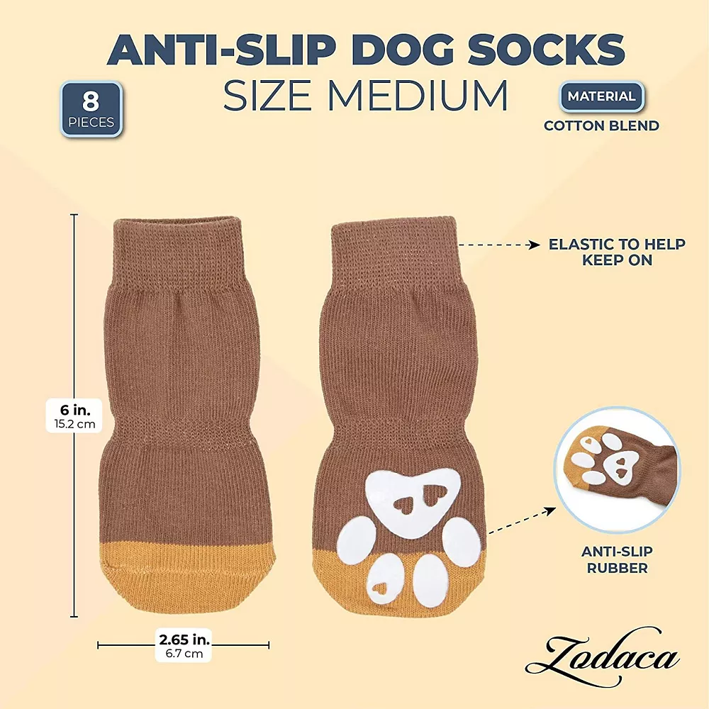 Zodaca Anti-Slip Dog Socks For Medium Dogs, Paw Protection (4 Pairs) 4 Zodaca Anti-Slip Dog Socks For Medium Dogs, Paw Protection (4 Pairs) - Image 2